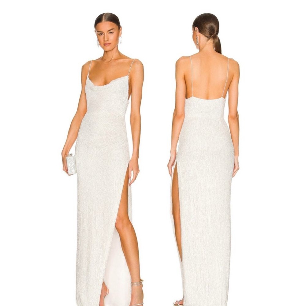 Retrofête Katya Moonglow White Sequin Embellished Gown Size Small